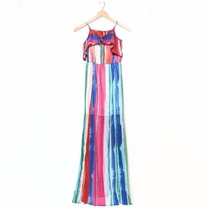 candie's pom-pom ruffle maxi dress